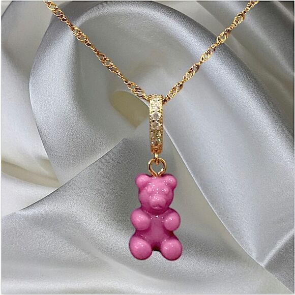 NOSTALGIC GUMMY BEAR CHARM PENDANT CUBIC ZIRCON 18K GOLD PLATED - Picture 2 of 3